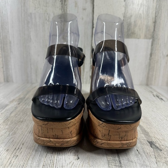 New Nine West Rapps 3 Black Cork Wedge Chunky Sandals #859 - Picture 3 of 12